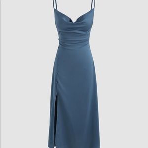 Cider Solid Cowl Neck Slit Midi Dress